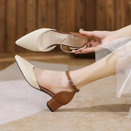 Sapato Salto Grosso Bico Fino Estilo Francês 5cm