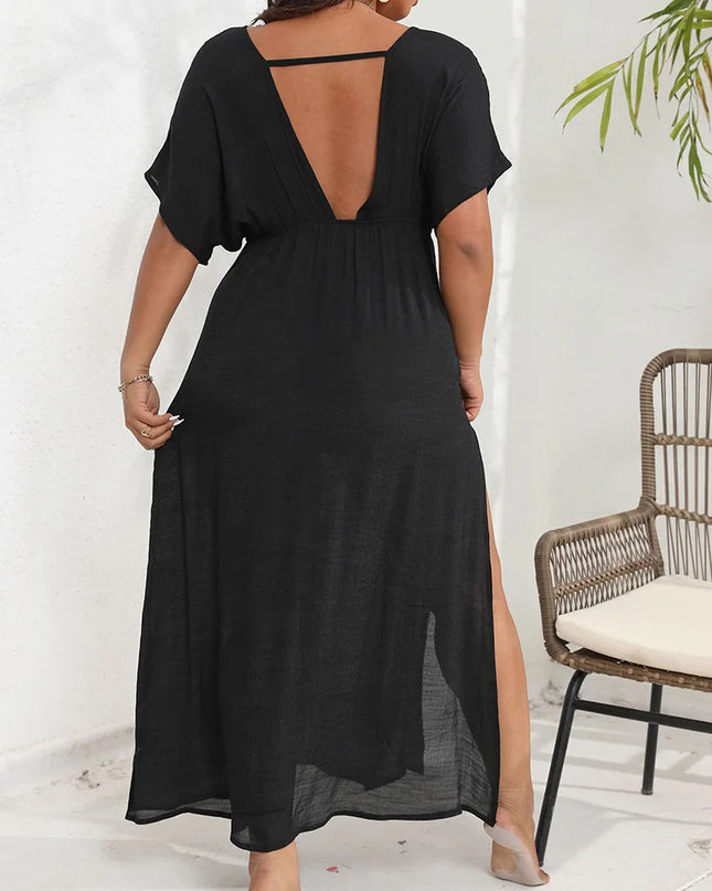 GIBSIE-Sexy feminino com decote em V sem encosto para biquíni, vestido casual para férias de verão, vestidos de praia longos, plus size, novo, 2024