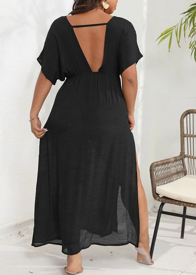 GIBSIE-Sexy feminino com decote em V sem encosto para biquíni, vestido casual para férias de verão, vestidos de praia longos, plus size, novo, 2024