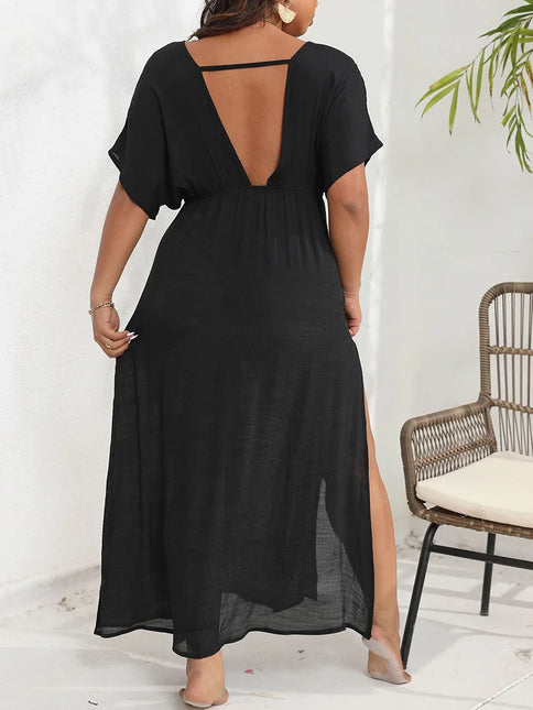 GIBSIE-Sexy feminino com decote em V sem encosto para biquíni, vestido casual para férias de verão, vestidos de praia longos, plus size, novo, 2024