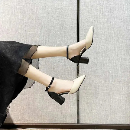 Sapato Salto Grosso Bico Fino Estilo Francês 7cm