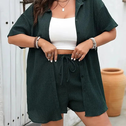 Gibsie plus size estilo de férias 2 peças conjunto para mulheres verão camisa de manga curta e shorts de perna larga mulher conjuntos de roupas casuais