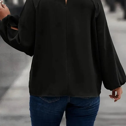 GIBSIE-Blusa preta de fenda manga comprida feminina, tops plus size, gola alta, solta, casual OL, moda feminina, outono, novo, 2022