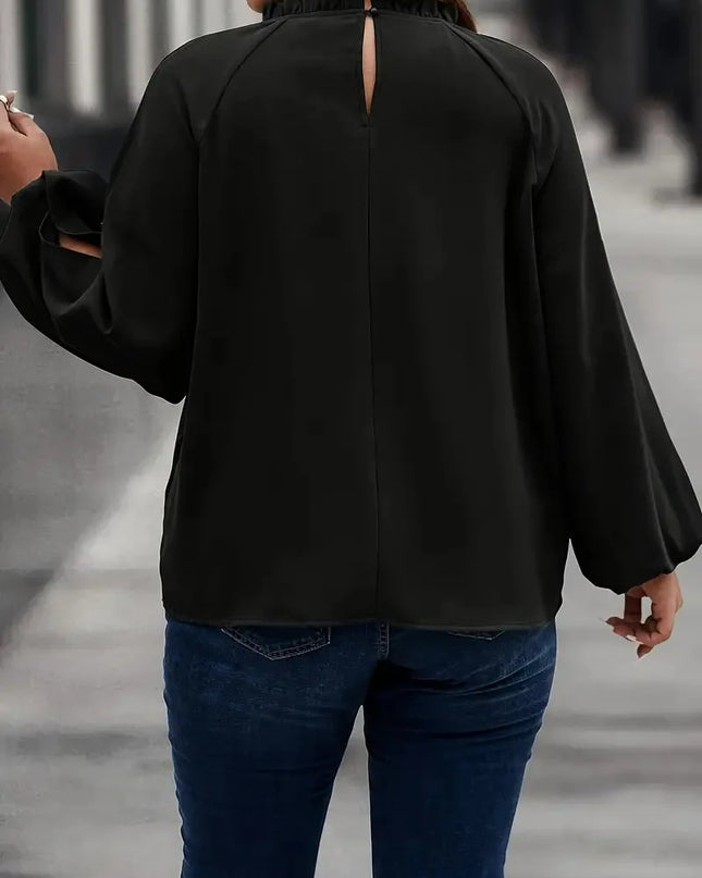 GIBSIE-Blusa preta de fenda manga comprida feminina, tops plus size, gola alta, solta, casual OL, moda feminina, outono, novo, 2022