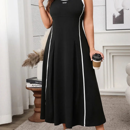 Gibsie plus size feminino contraste o-pescoço sem mangas a linha vestido 2025 nova moda verão rua vestido longo casual maxi vestidos