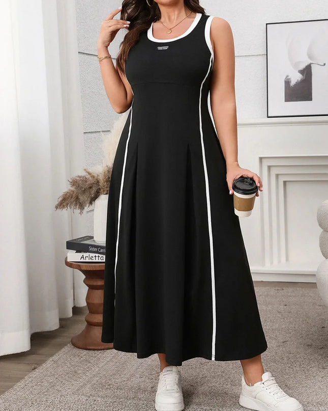 Gibsie plus size feminino contraste o-pescoço sem mangas a linha vestido 2025 nova moda verão rua vestido longo casual maxi vestidos
