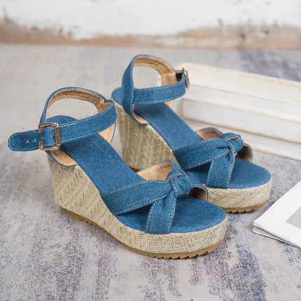 Sandália Anabela Jeans com Fivela