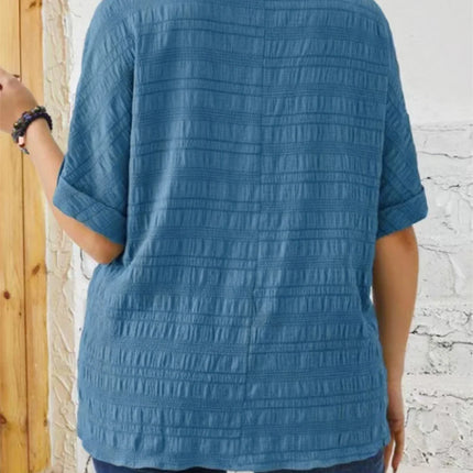 Gibsie plus size sólido botão detalhe notch pescoço blusa feminina moda 2025 novo verão meia manga casual blusas soltas topos