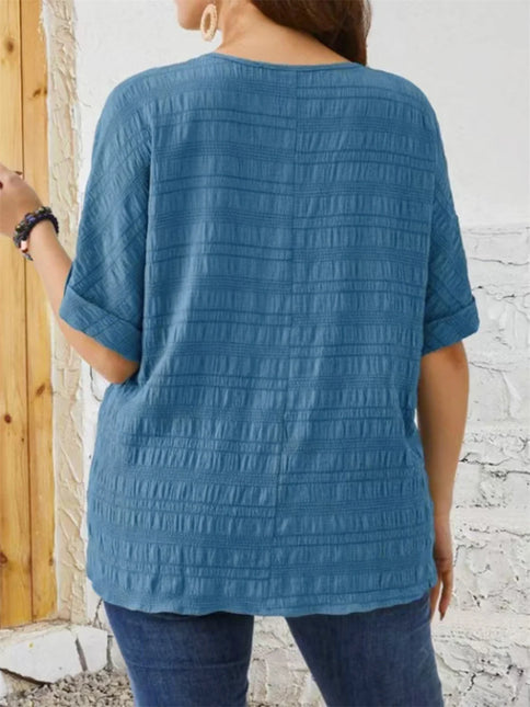 Gibsie plus size sólido botão detalhe notch pescoço blusa feminina moda 2025 novo verão meia manga casual blusas soltas topos