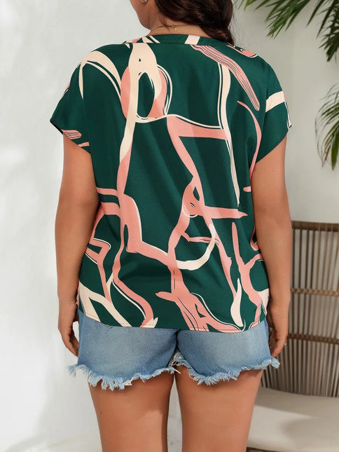 Gibsie plus size notch pescoço elegante impressão blusa feminina verão 2024 nova moda solta batwing manga casual senhoras blusas topos