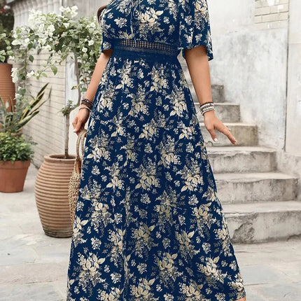Gibsie plus size quadrado pescoço floral impressão maxi vestido feminino verão 2025 nó frente oco para fora boho férias grandes vestidos de balanço