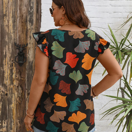 GIBSIE-Blusa de manga plissada com decote em V para mulheres, moda boho feminina, casual solta estampada, férias, plus size, verão, 2024