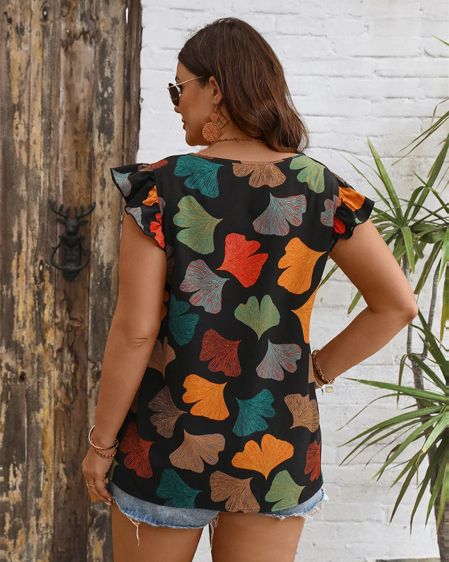 GIBSIE-Blusa de manga plissada com decote em V para mulheres, moda boho feminina, casual solta estampada, férias, plus size, verão, 2024