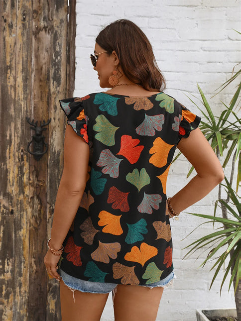 GIBSIE-Blusa de manga plissada com decote em V para mulheres, moda boho feminina, casual solta estampada, férias, plus size, verão, 2024