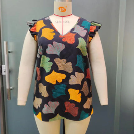 GIBSIE-Blusa de manga plissada com decote em V para mulheres, moda boho feminina, casual solta estampada, férias, plus size, verão, 2024