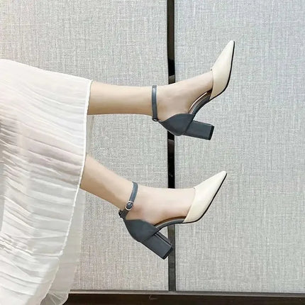 Sapato Salto Grosso Bico Fino Estilo Francês 7cm