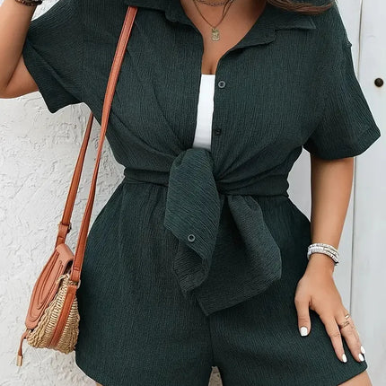 Gibsie plus size estilo de férias 2 peças conjunto para mulheres verão camisa de manga curta e shorts de perna larga mulher conjuntos de roupas casuais