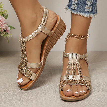Sandália Feminina de Cunha Boho com Strass – Verão