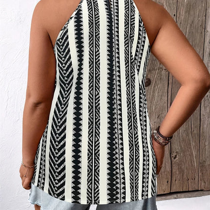 Gibsie plus size moda listrado sem mangas halter topo feminino verão férias estilo solto casual fechadura volta senhoras blusas