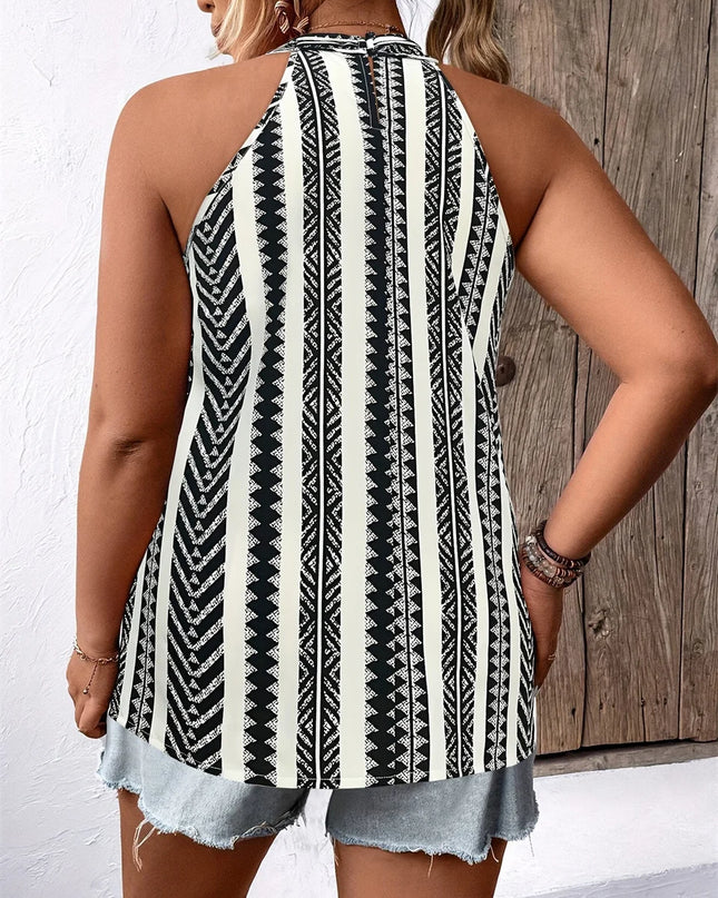 Gibsie plus size moda listrado sem mangas halter topo feminino verão férias estilo solto casual fechadura volta senhoras blusas