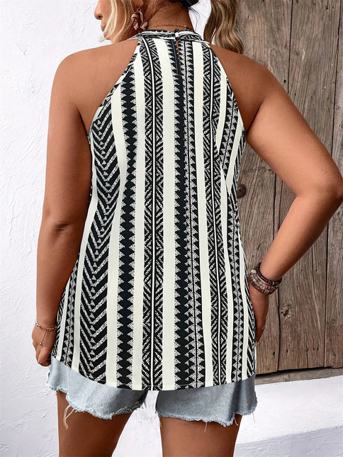 Gibsie plus size moda listrado sem mangas halter topo feminino verão férias estilo solto casual fechadura volta senhoras blusas
