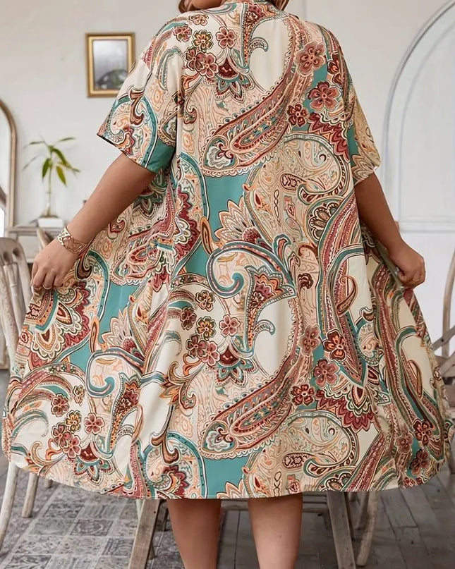 GIBSIE-Conjunto feminino de duas peças, tamanho grande, estampa de férias, cardigã longo de quimono, manga curta, boho, cinto sem cinto, verão