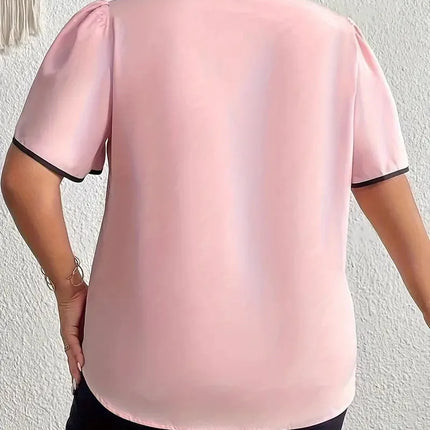 GIBSIE-Blusa feminina com gravata borboleta, camisas de manga curta, tops elegantes, blusa sólida feminina casual, plus size, verão, 2022