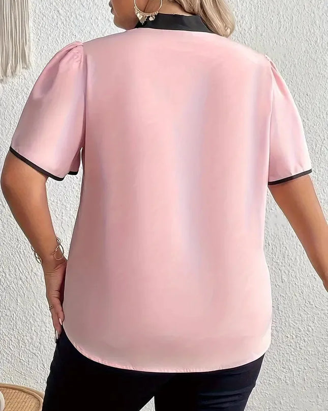 GIBSIE-Blusa feminina com gravata borboleta, camisas de manga curta, tops elegantes, blusa sólida feminina casual, plus size, verão, 2022