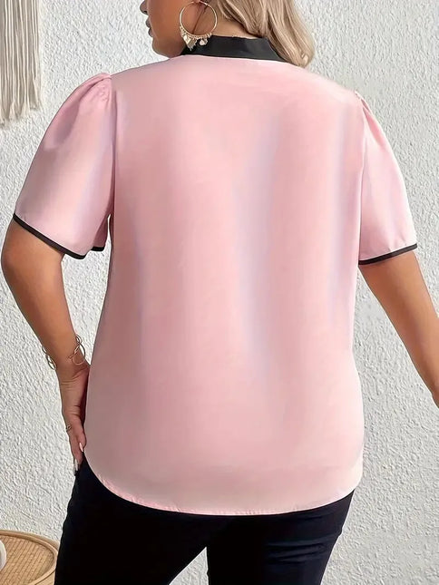 GIBSIE-Blusa feminina com gravata borboleta, camisas de manga curta, tops elegantes, blusa sólida feminina casual, plus size, verão, 2022
