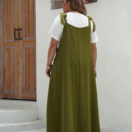 Gibsie plus size sólido gravata ombro macacão vestido para mulher 2025 verão casual solto sem mangas maxi vestidos longos com bolsos