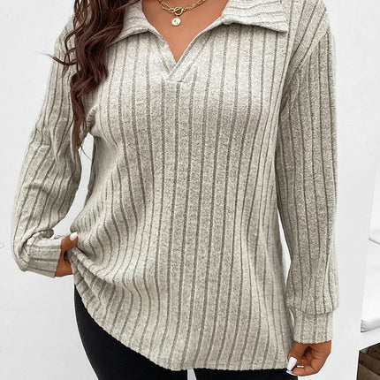 Gibsie plus size camiseta para mulheres primavera outono gola polo manga longa camiseta feminina casual malha com nervuras sólida camisetas 2023