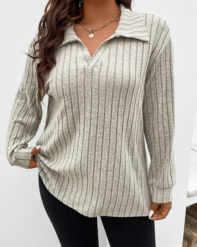 Gibsie plus size camiseta para mulheres primavera outono gola polo manga longa camiseta feminina casual malha com nervuras sólida camisetas 2023