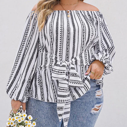 Gibsie-boho tops femininos, plus size, manga comprida casual, frente de gravata, estampa étnica, blusas de férias, primavera, 2022