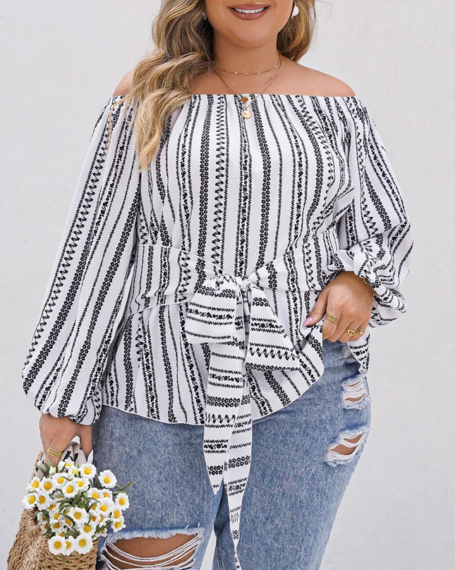 Gibsie-boho tops femininos, plus size, manga comprida casual, frente de gravata, estampa étnica, blusas de férias, primavera, 2022
