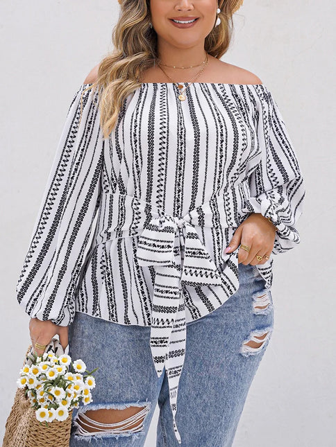 Gibsie-boho tops femininos, plus size, manga comprida casual, frente de gravata, estampa étnica, blusas de férias, primavera, 2022
