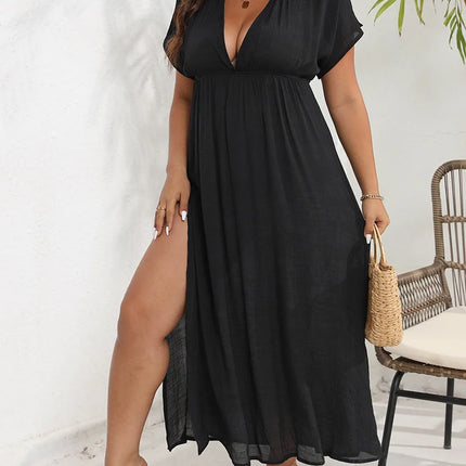 GIBSIE-Sexy feminino com decote em V sem encosto para biquíni, vestido casual para férias de verão, vestidos de praia longos, plus size, novo, 2024