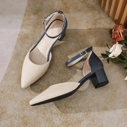 Sapato Salto Grosso Bico Fino Estilo Francês 5cm