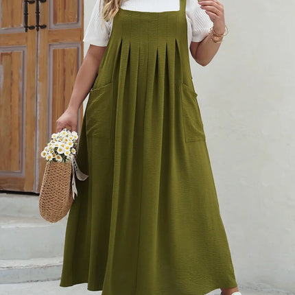 Gibsie plus size sólido gravata ombro macacão vestido para mulher 2025 verão casual solto sem mangas maxi vestidos longos com bolsos