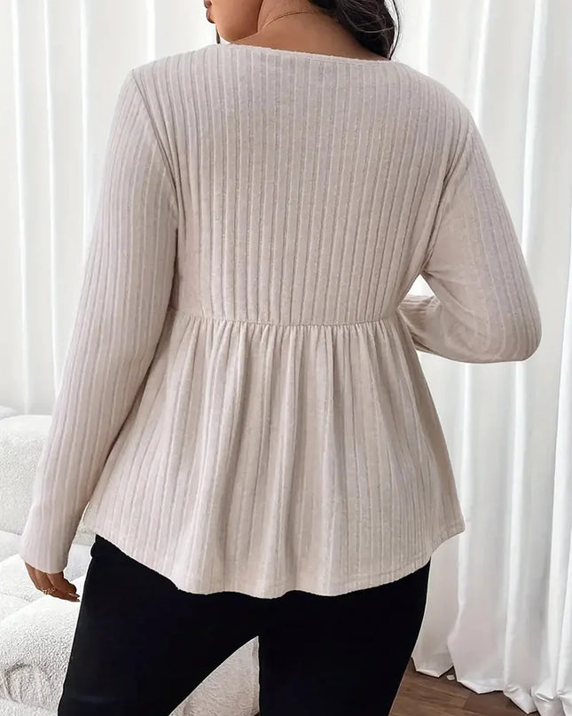 Gibsie plus size querida pescoço sólido peplum blusa feminina primavera outono manga longa estilo americano elegante magro curto topo