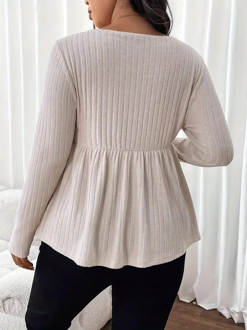 Gibsie plus size querida pescoço sólido peplum blusa feminina primavera outono manga longa estilo americano elegante magro curto topo