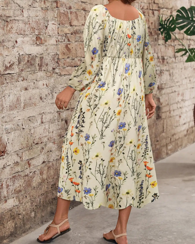 Vestido casual floral plus size para mulheres, tecido justo, confortável para primavera e outono, moda