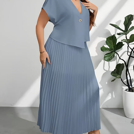 Conjunto Plus Size com Top e Saia Plissada