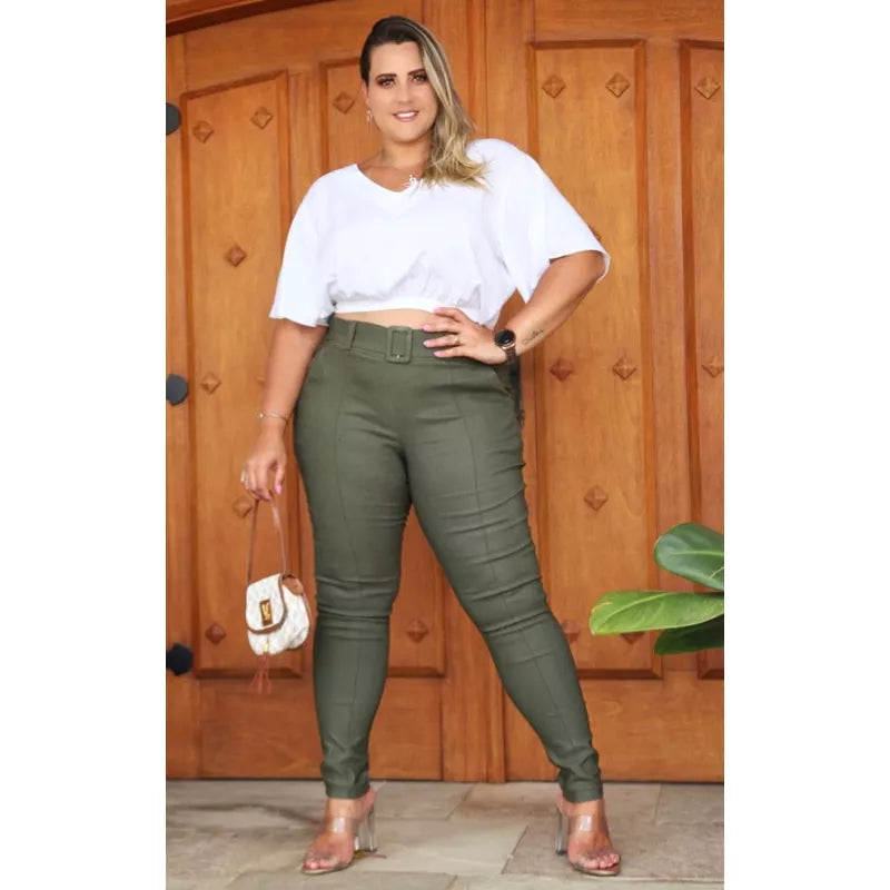 Calça Alfaiataria Plus Size Verde Militar