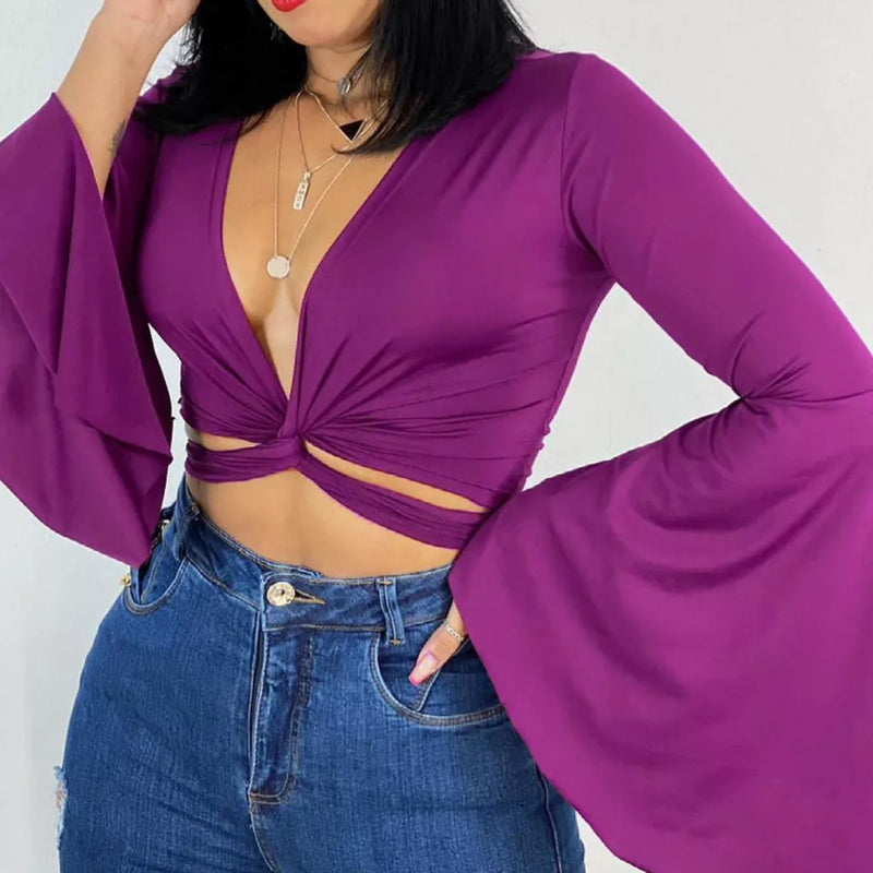 Cropped Manga longa Transpassado Roxo - Vivax Look