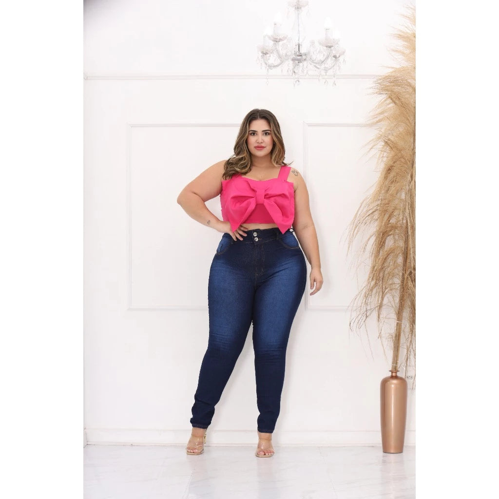 Calca Jeans Plus Size Cintura Alta Com Lycra Strech