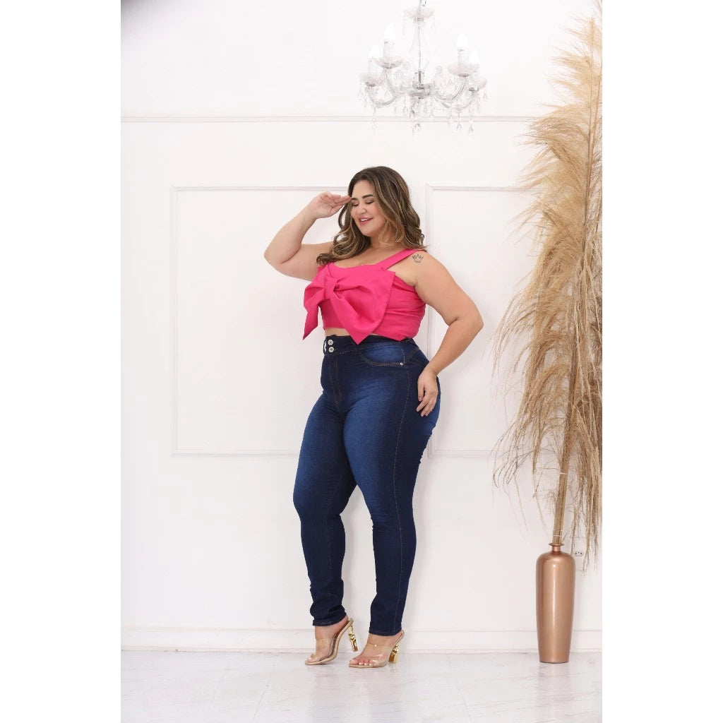 Calca Jeans Plus Size Cintura Alta Com Lycra Strech