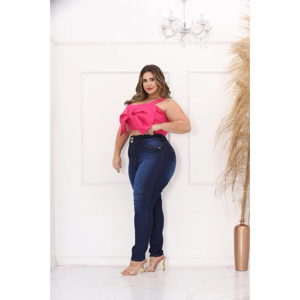 Calca Jeans Plus Size Cintura Alta Com Lycra Strech