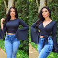 Cropped Manga longa Transpassado Preto - Vivax Look