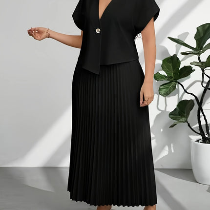 Conjunto Plus Size com Top e Saia Plissada
