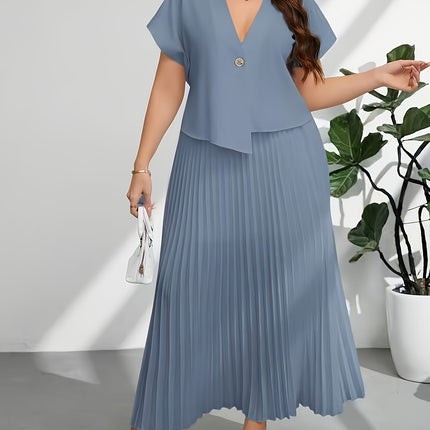 Conjunto Plus Size com Top e Saia Plissada